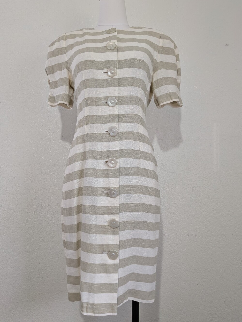 Jessica Howard Cream and Beige Striped Button-Front Dress Size 10